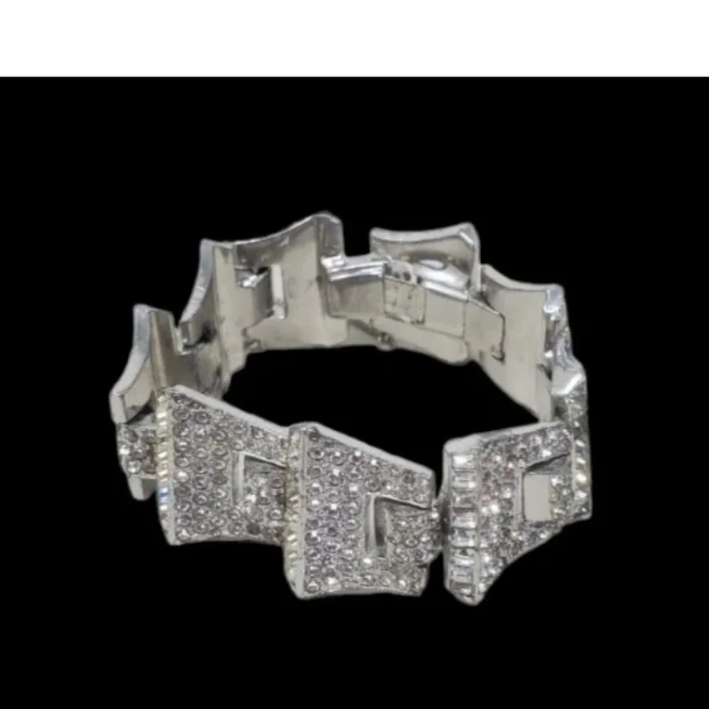 Vintage JOMAZ Joseph Mazer Art Deco Rhinestone Silver Rhodium Plated Bracelet - Picture 5 of 8